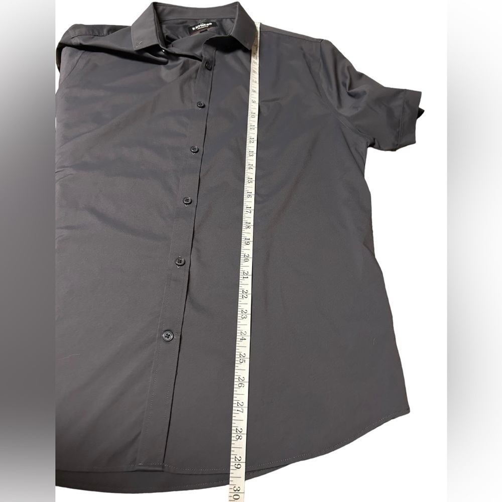 Express Slim Performance Gray Button Down Short S… - image 9